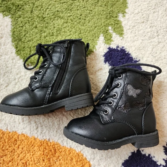 Black Cat And Jack Boots Girls CAT JACK TODDLER GIRLS GIOVANNA LACE UP  ZIPPER BLACK COMBAT BOOTS SIZE WARM